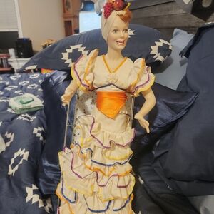 Charming Ceramic Dancer Figurine with Orange Sash